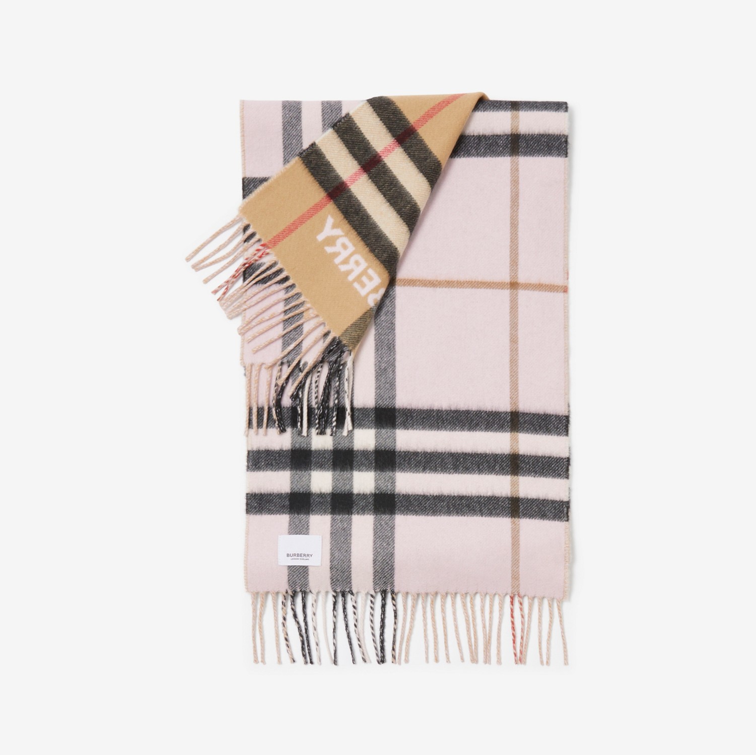 Contrast Check Cashmere Scarf in Archive Beige/candy Pink | Burberry® Official