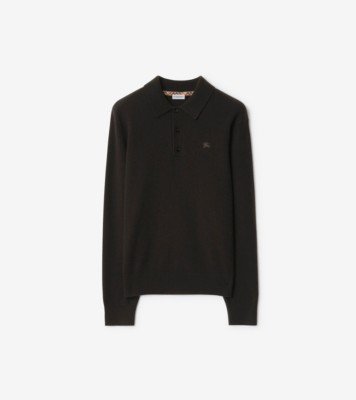Long-sleeve Cashmere Blend Polo Shirt in Scorched brown - Men