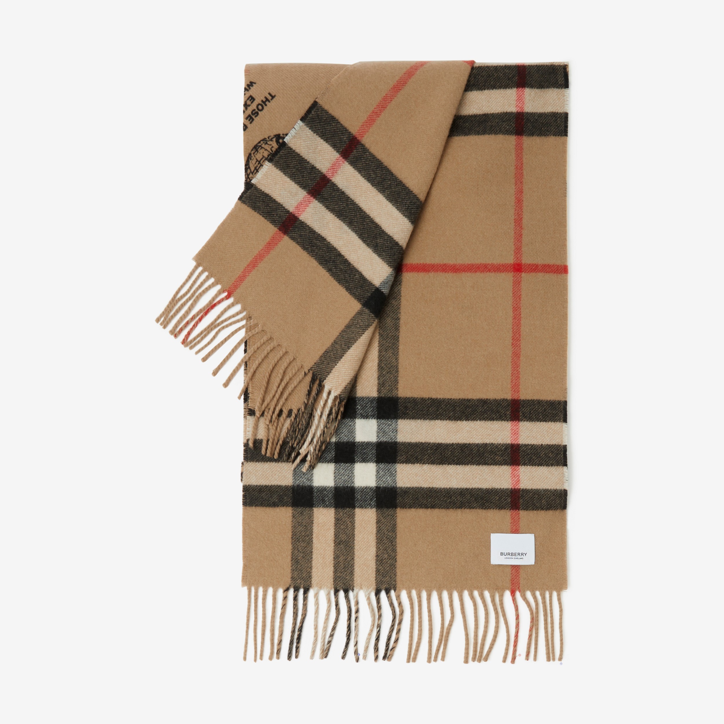 Reversible Label Print and Check Cashmere Scarf in Archive Beige | Burberry® Official - 3
