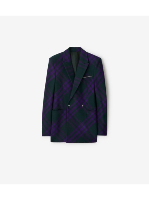 Shop Burberry Check Wool Tailored Jacket​#​ In Deep Royal