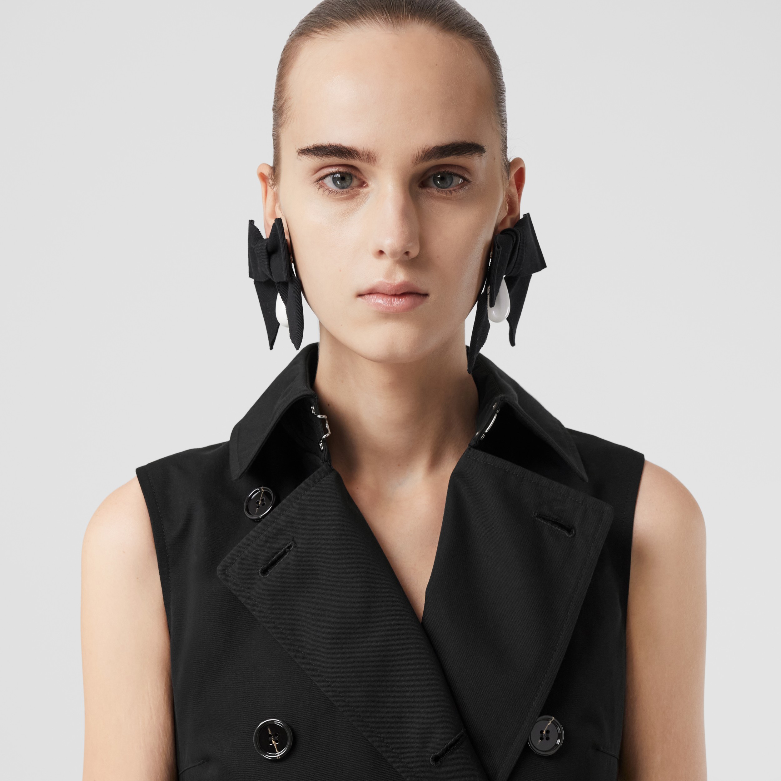 Custom Fit Sleeveless Cotton Gabardine Trench Dress in Black Women