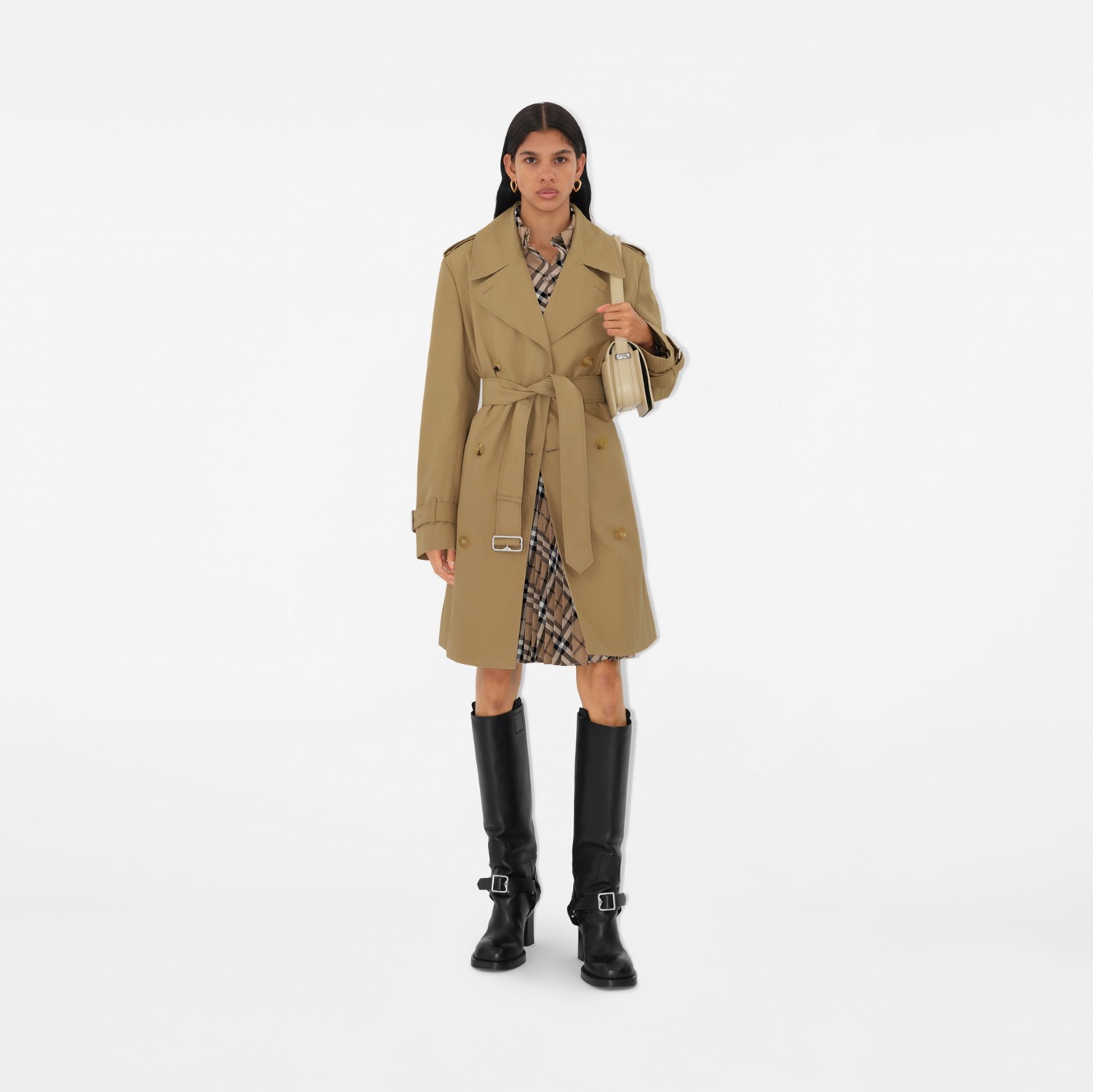 Mid-length Cotton Blend Trench Coat in Teddy - Women, Nylon Mid-length Cotton Blend Trench Coat in Teddy - Women, Nylon