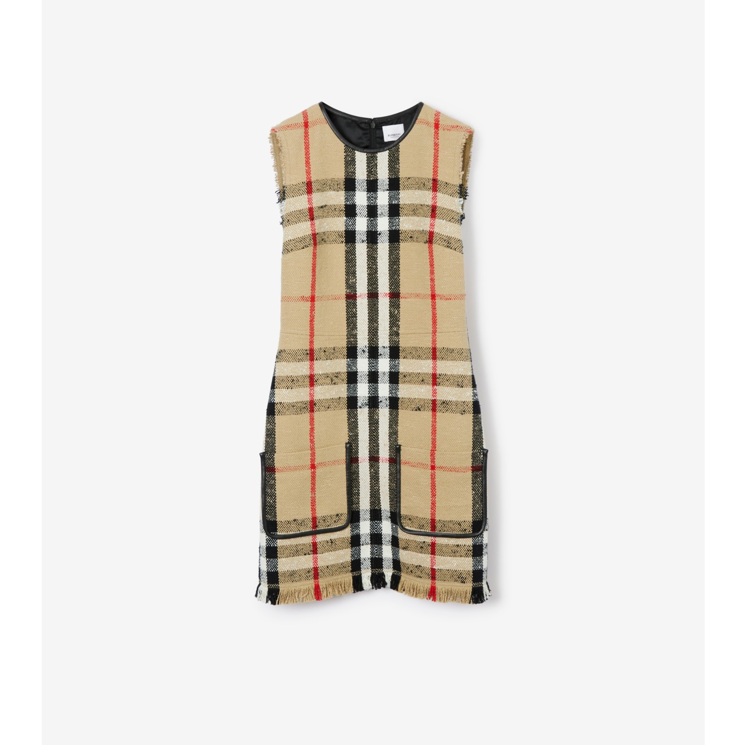 Sleeveless Check Bouclé Dress in Archive beige - Women, Cotton