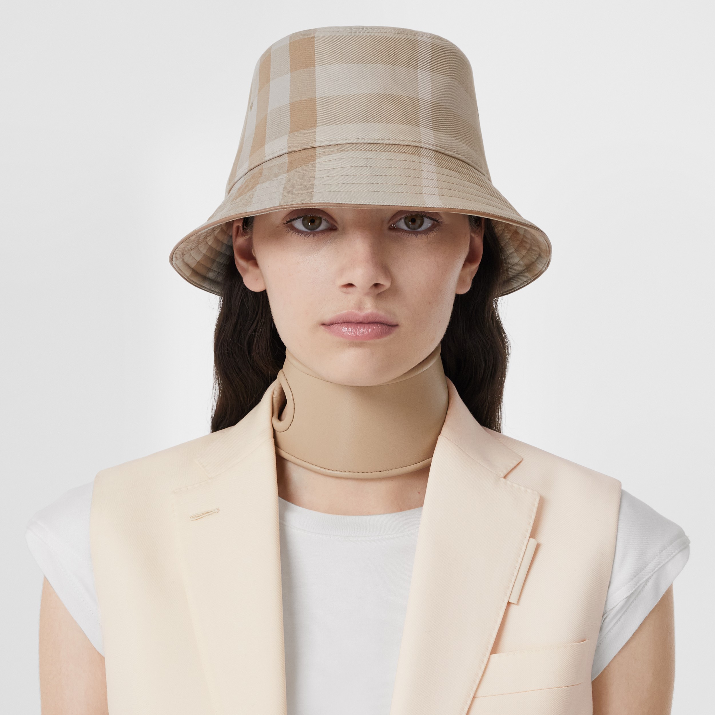 Exaggerated Check Cotton Bucket Hat in Soft Fawn | Burberry® Official - 2