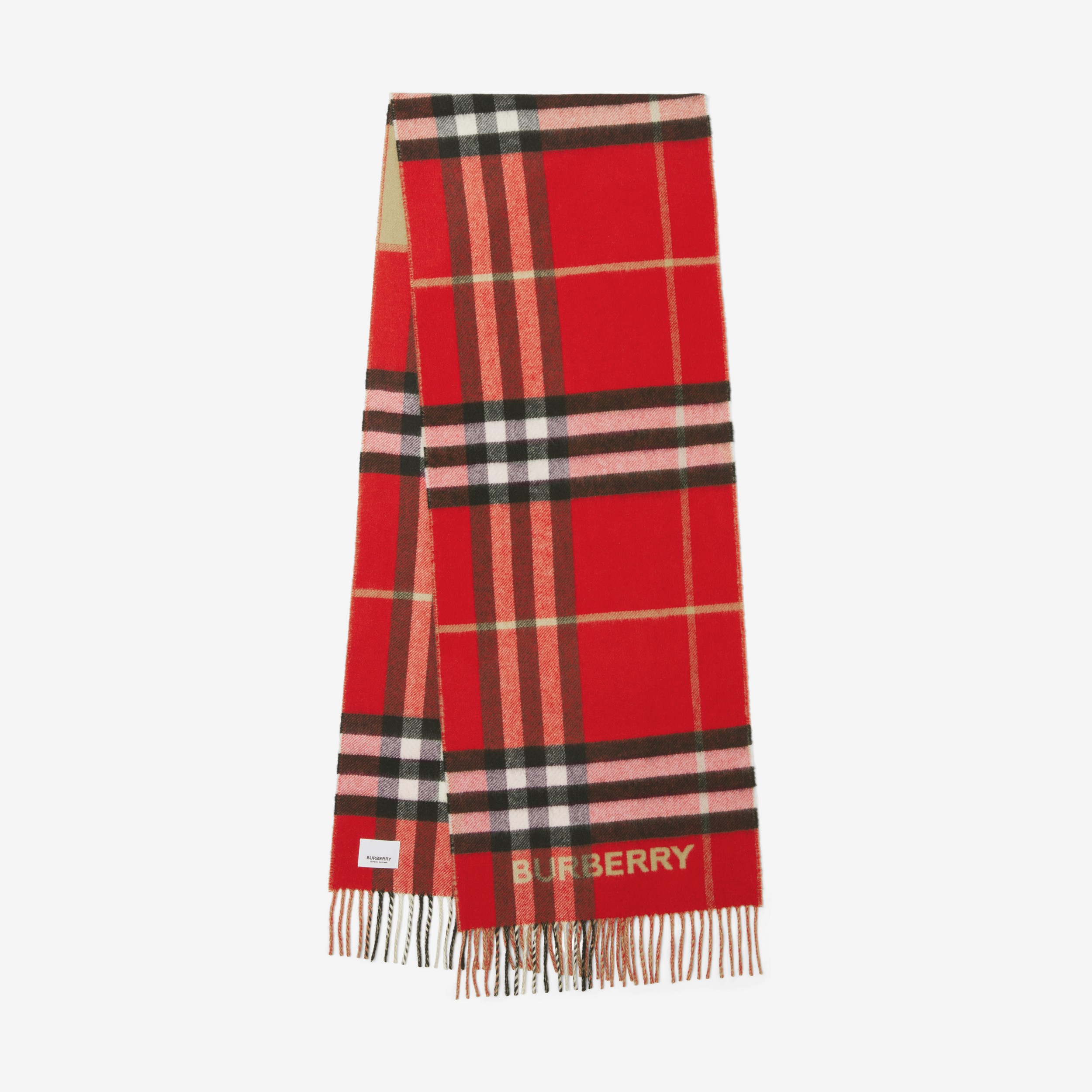 对比感格纹羊绒围巾 (典藏米色 / 红色) | Burberry® 博柏利官网 - 1