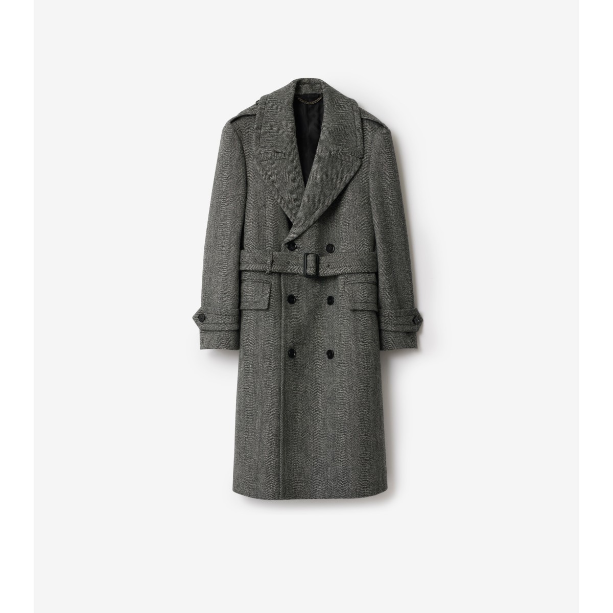  Check Long Herringbone Trench Coat