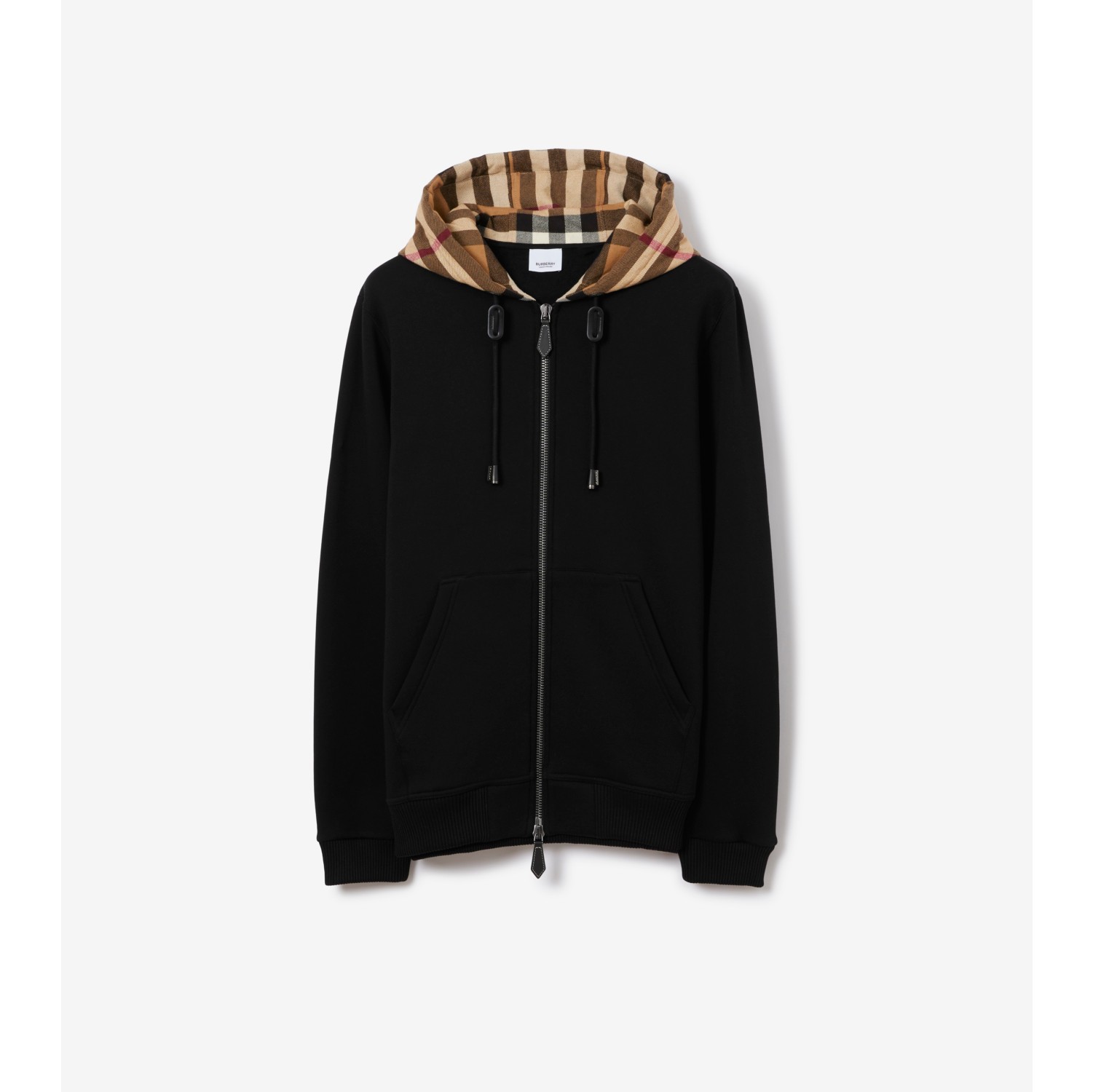 Check Hood Cotton Blend Zip Hoodie in Black birch brown Burberry