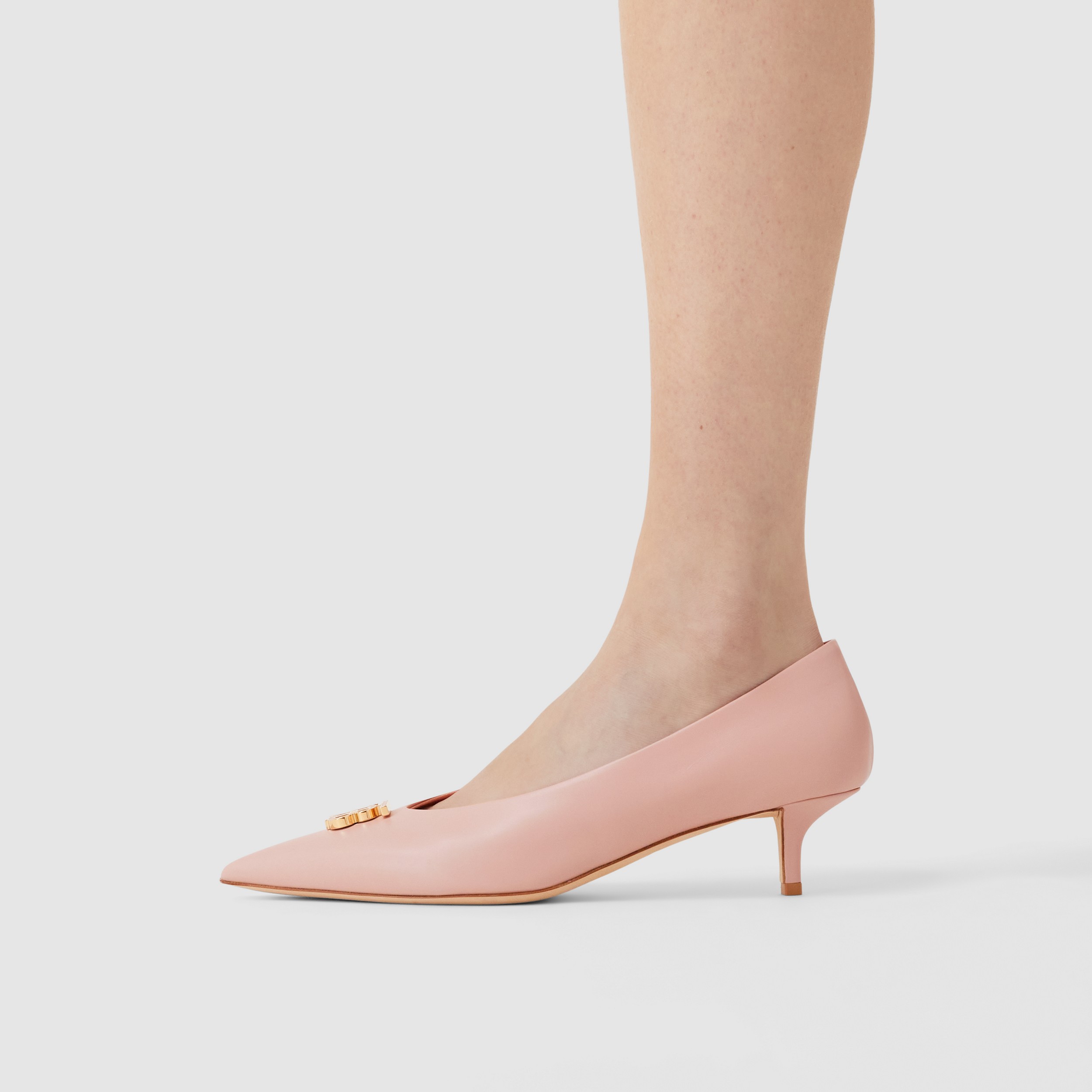 Monogram Motif Leather Point-toe Pumps in Dusky Pink - Women | Burberry® Official - 3