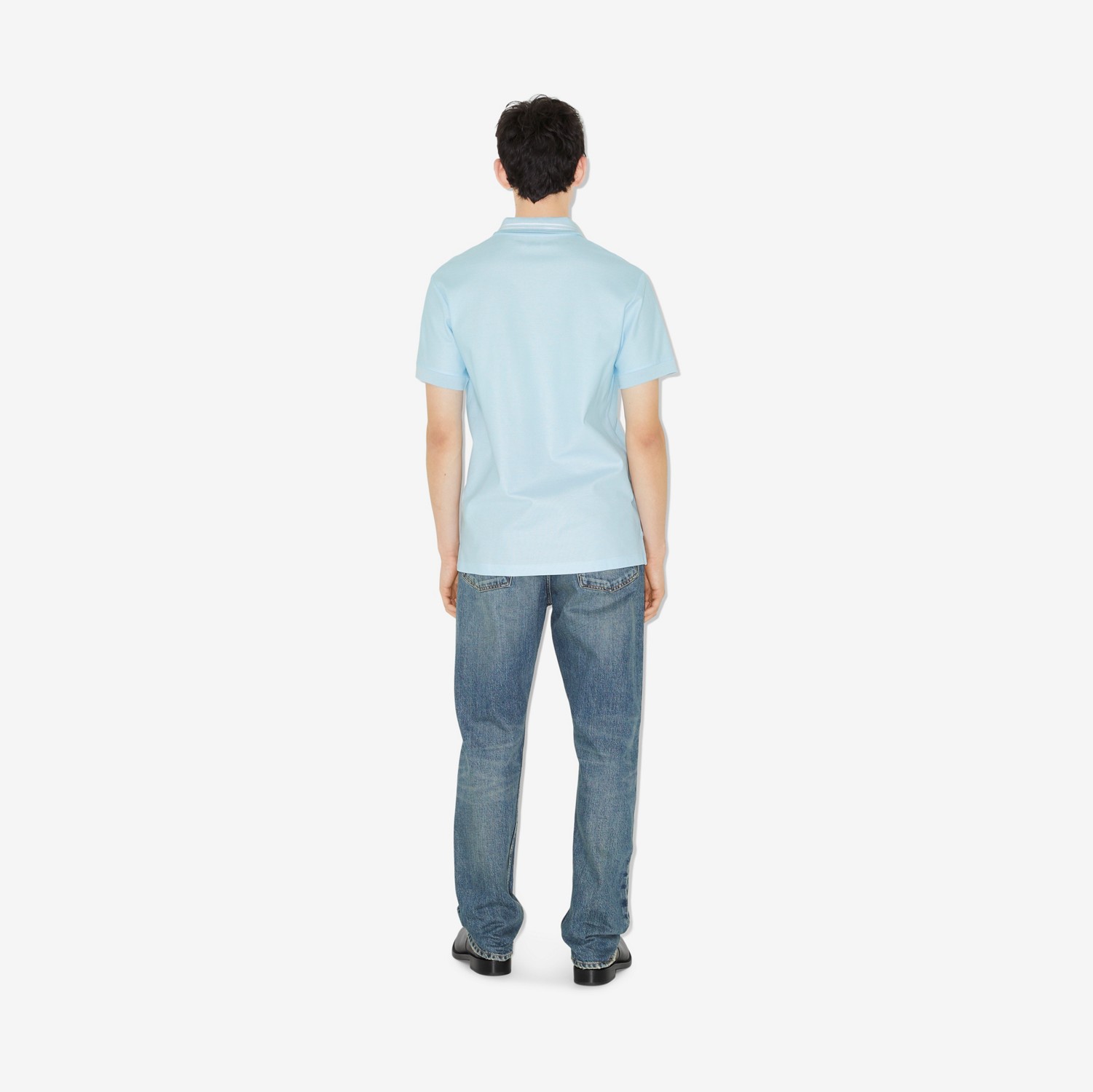 Monogram Motif Cotton Polo Shirt in Pale Blue - Men | Burberry® Official