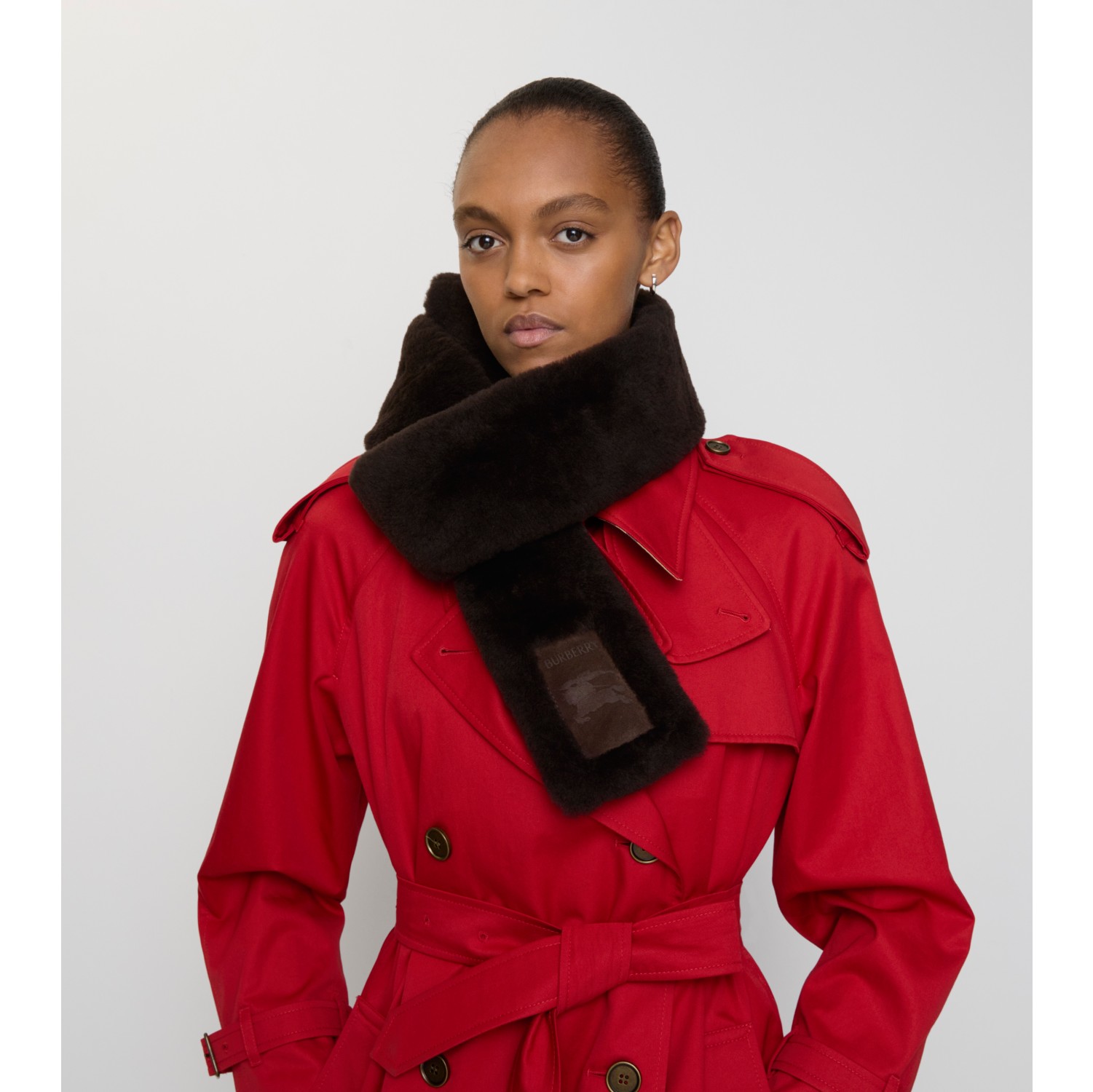 Narrow Label Shearling Scarf
