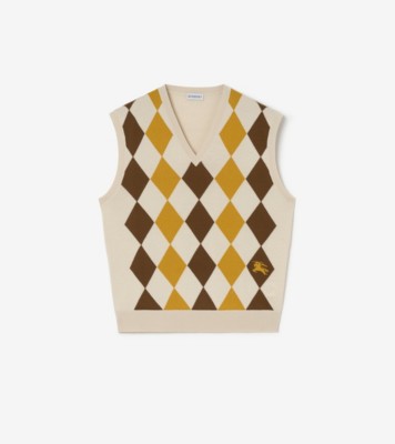 Argyle Wool Sweater Vest in Pear yellow - Men, Cotton | Burberry® Official