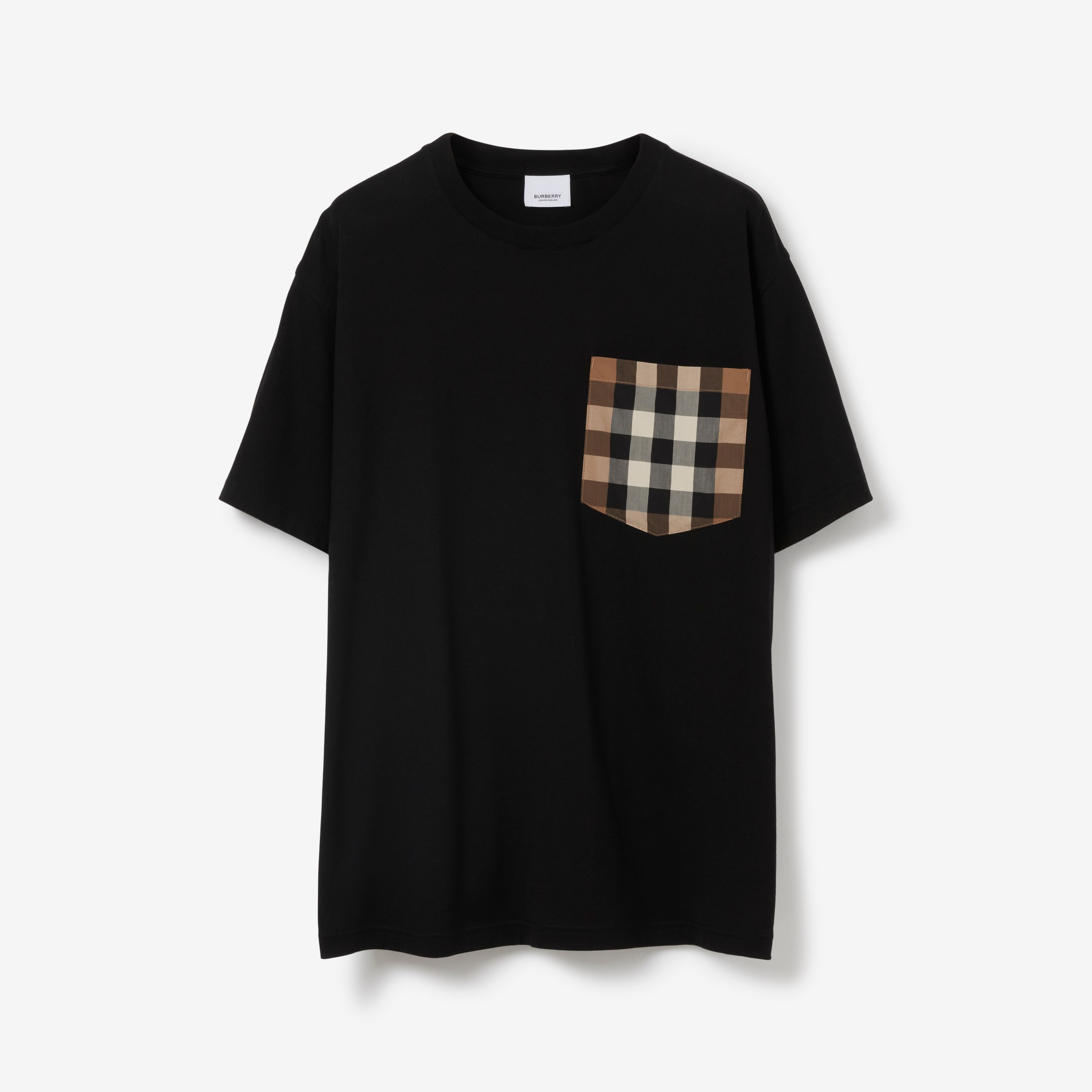 Check Pocket Cotton Oversized T-shirt in Black - Women | Burberry® Official - 1