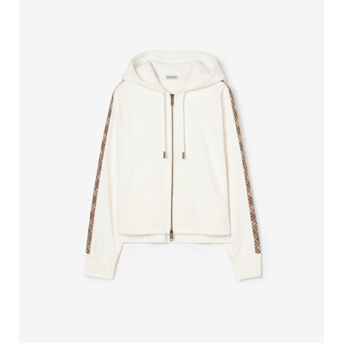  Check Trim Cotton Zip Hoodie