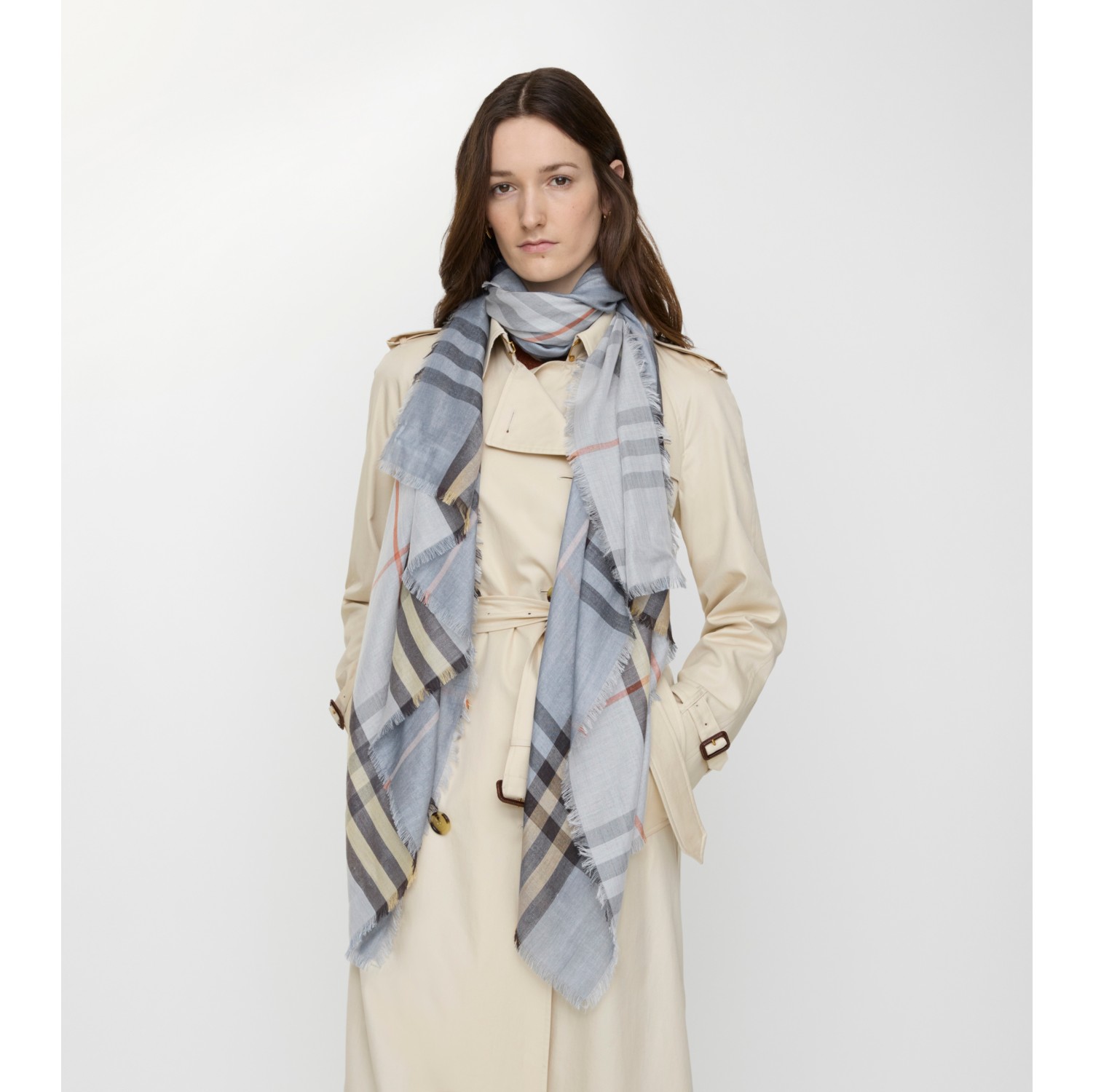 リバーシブル チェック ウールシルクスカーフ