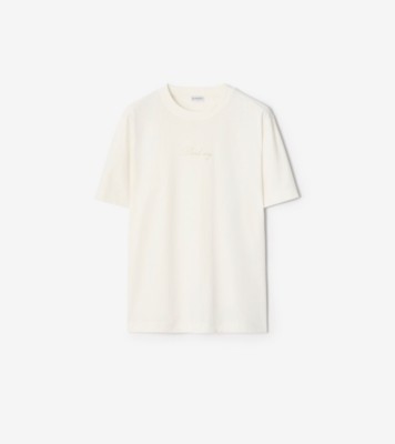 Check Cursive Logo Cotton T-shirt in Chalk white - Men | Burberry