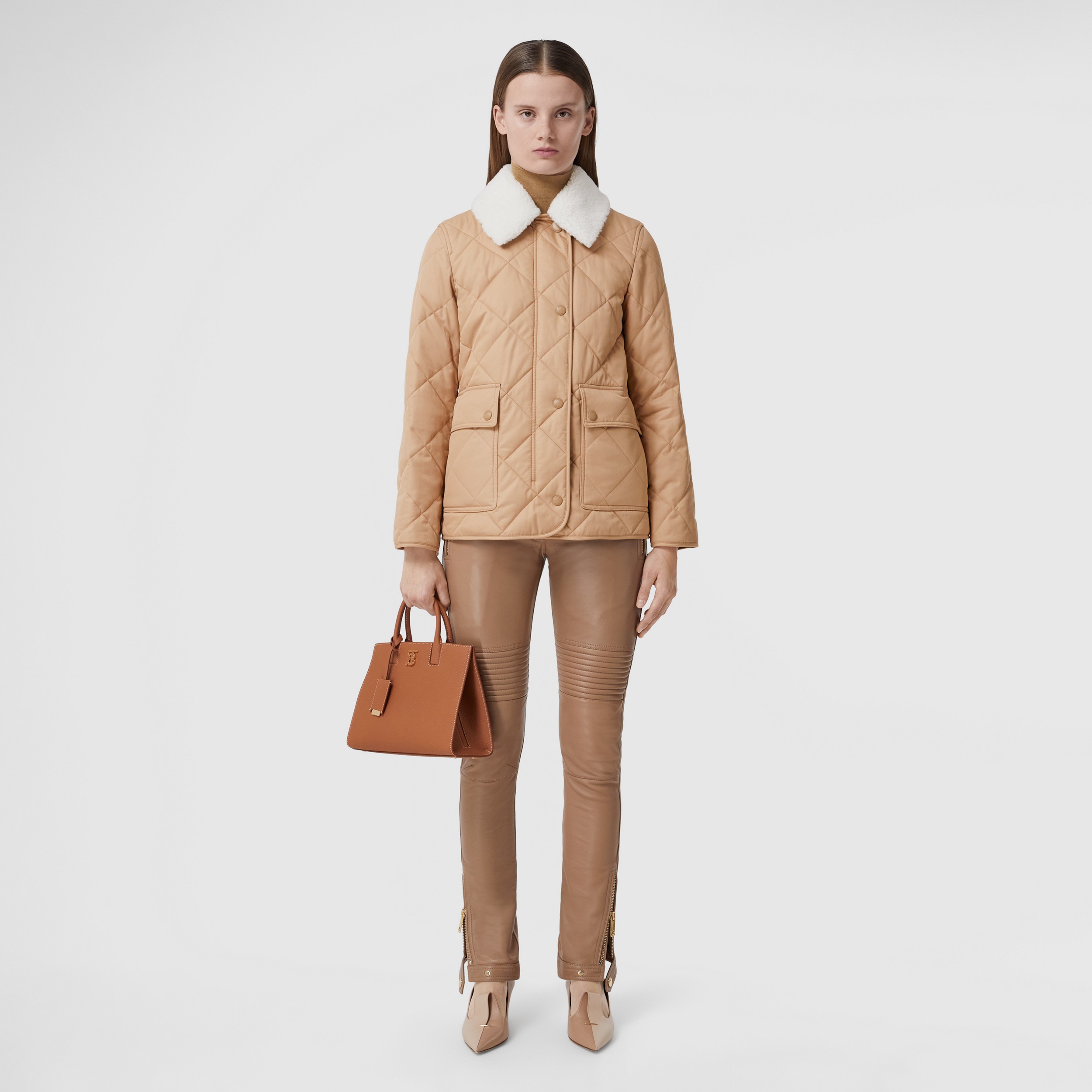 Diamond Quilted Cotton Gabardine Jacket in Camel - Women | Burberry® Official - 1