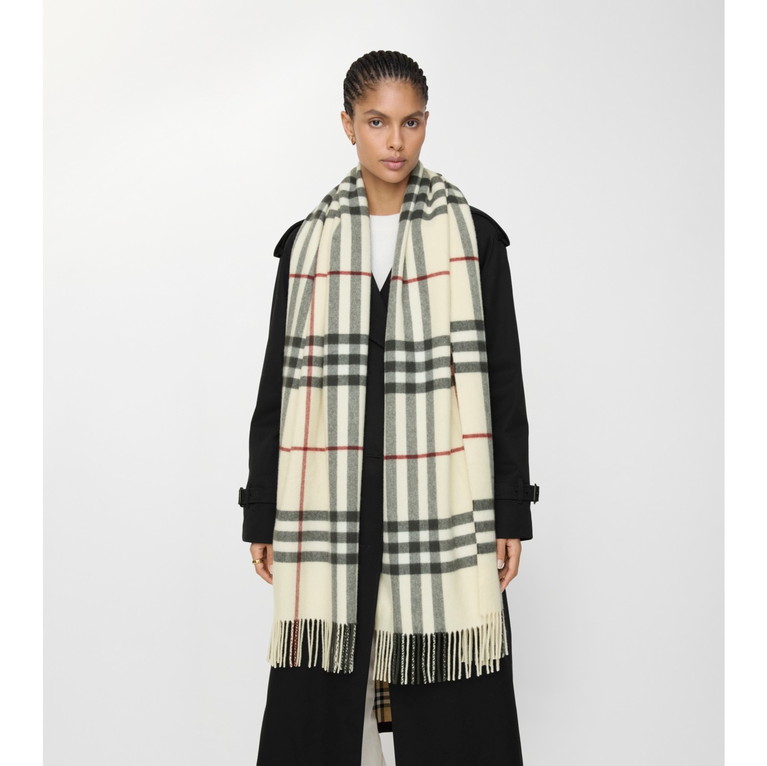 Wide Check Cashmere Scarf in Stone | Burberry® Official
