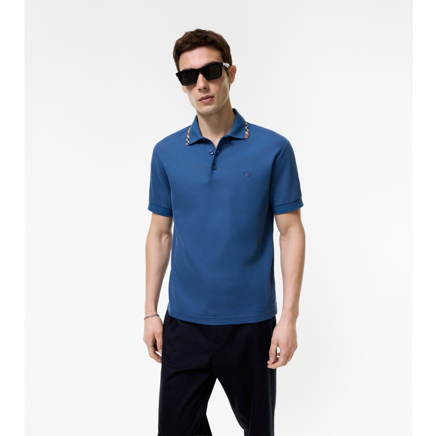 Check Trim Cotton Polo Shirt