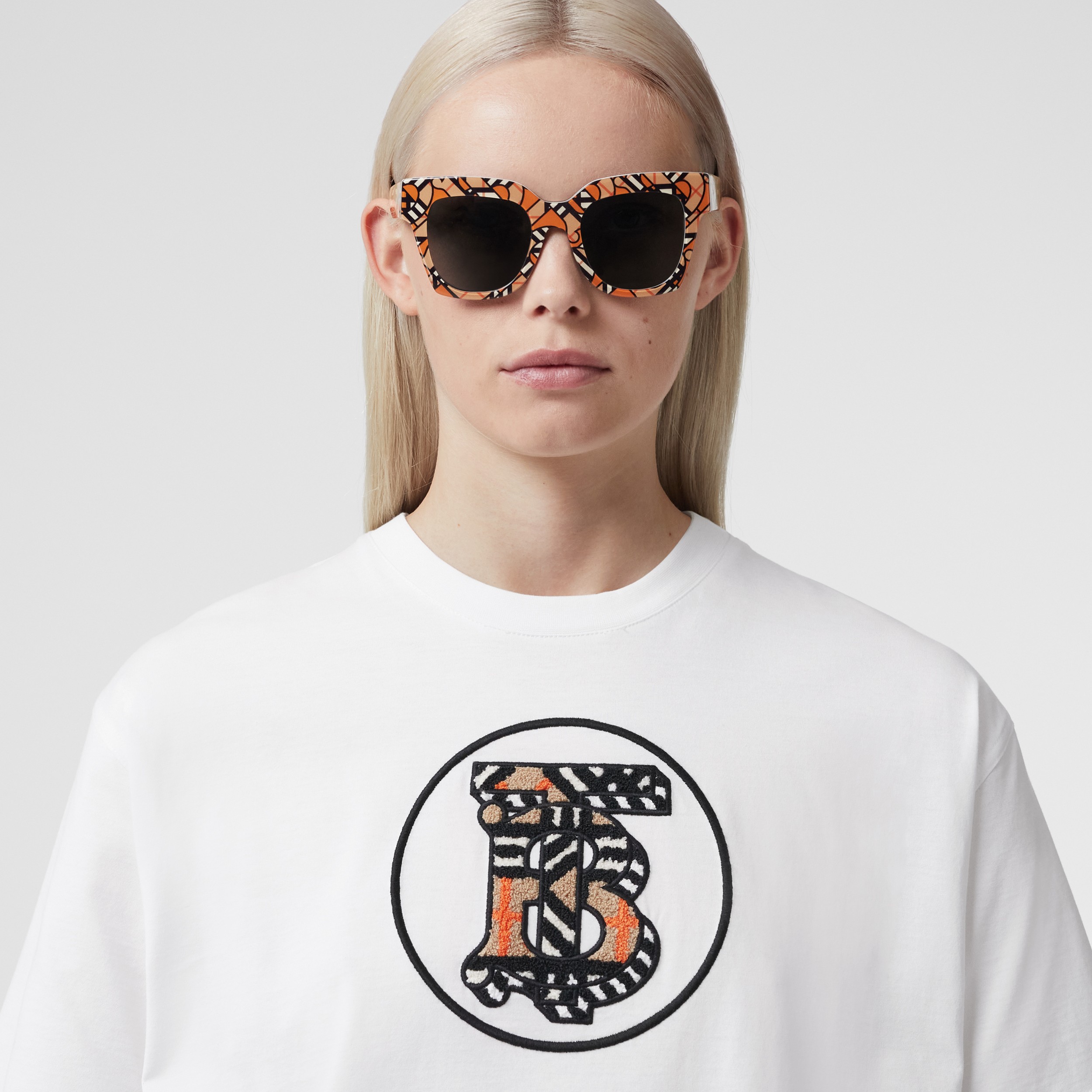Monogram Motif Cotton Oversized T-shirt in White - Women | Burberry® Official - 2