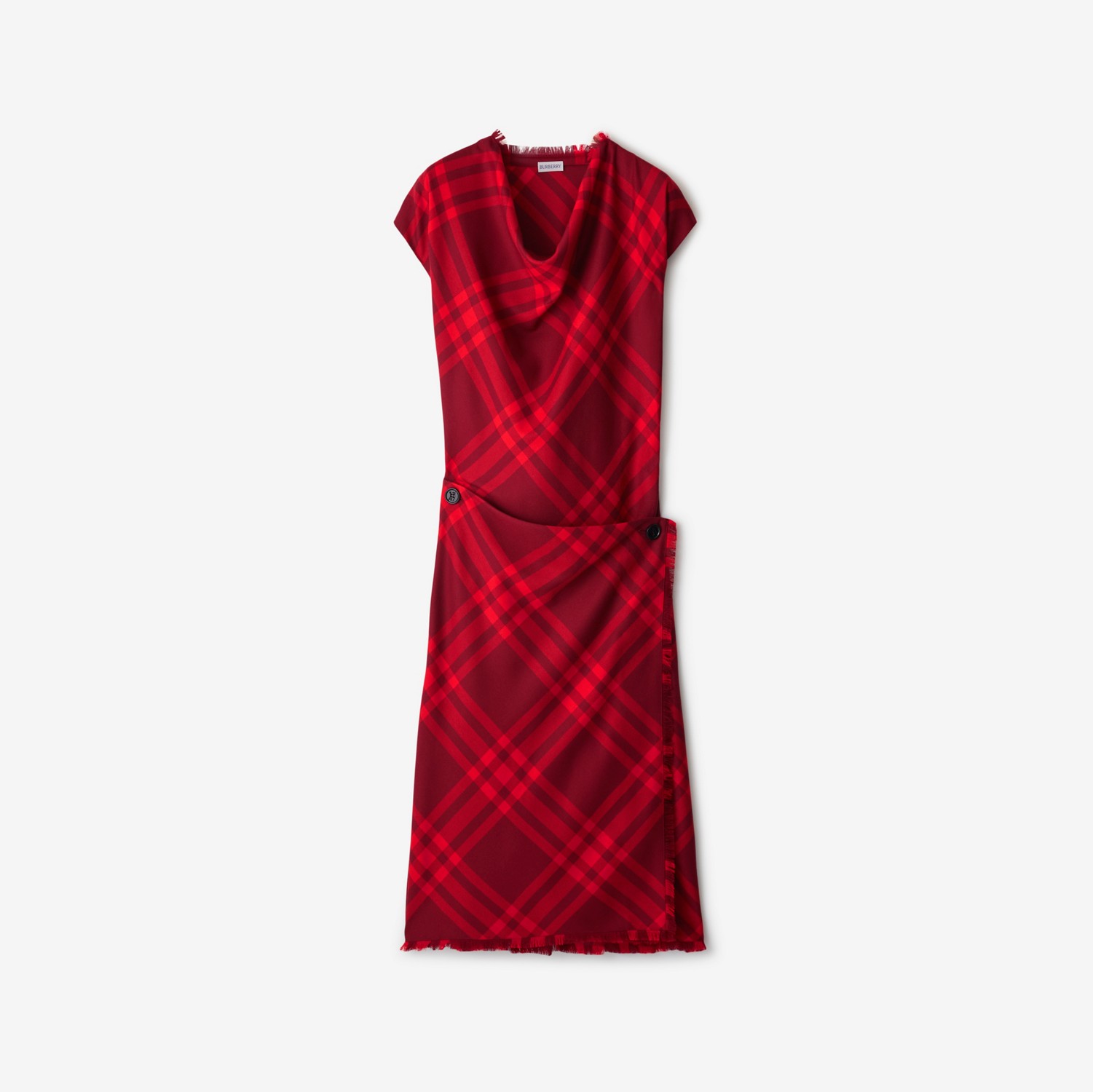 格纹羊毛连衣裙 (树莓红) - 女士 | Burberry® 博柏利官网