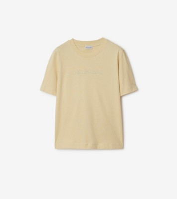 Paisley Logo Cotton T-shirt in Candle - Women | Burberry® Official