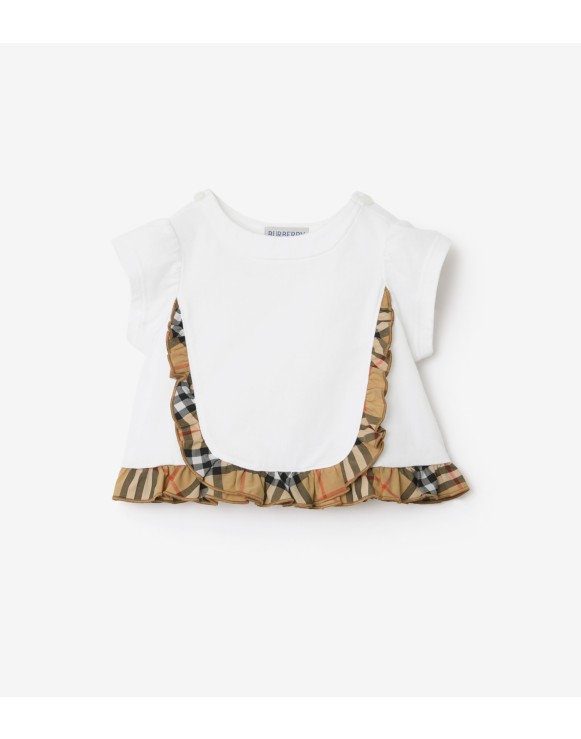 Check Ruffle Stretch Cotton T-shirt