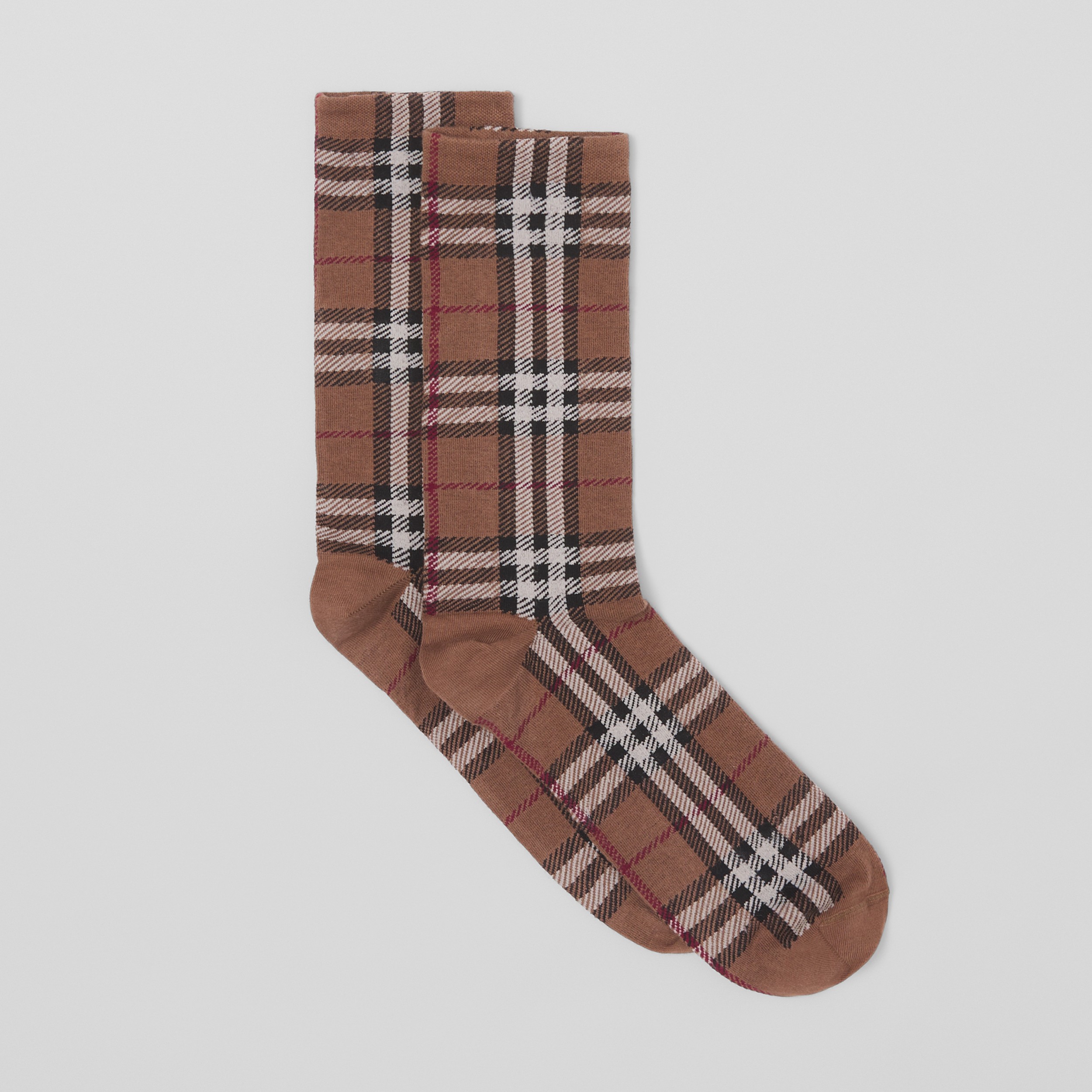 Vintage Check Intarsia Cotton Cashmere Blend Socks in Dark Birch Brown | Burberry® Official - 4