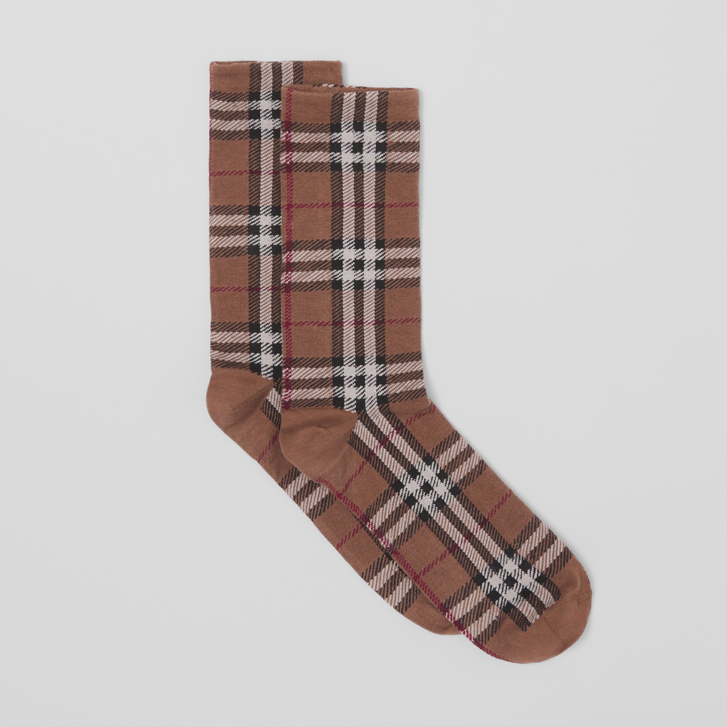 Vintage Check Intarsia Cotton Cashmere Blend Socks in Dark Birch Brown |  Burberry® Official