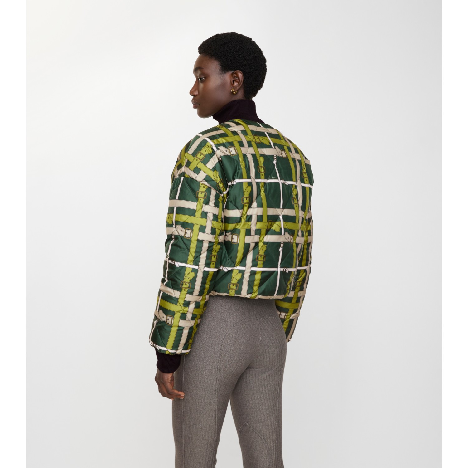 Cropped Reversible Belt Check Nylon Jacket in Marsh green - Women | Burberry® Official
