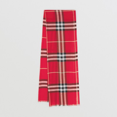 Lightweight Check Wool Silk Scarf in Bright Red/black | Burberry® Official