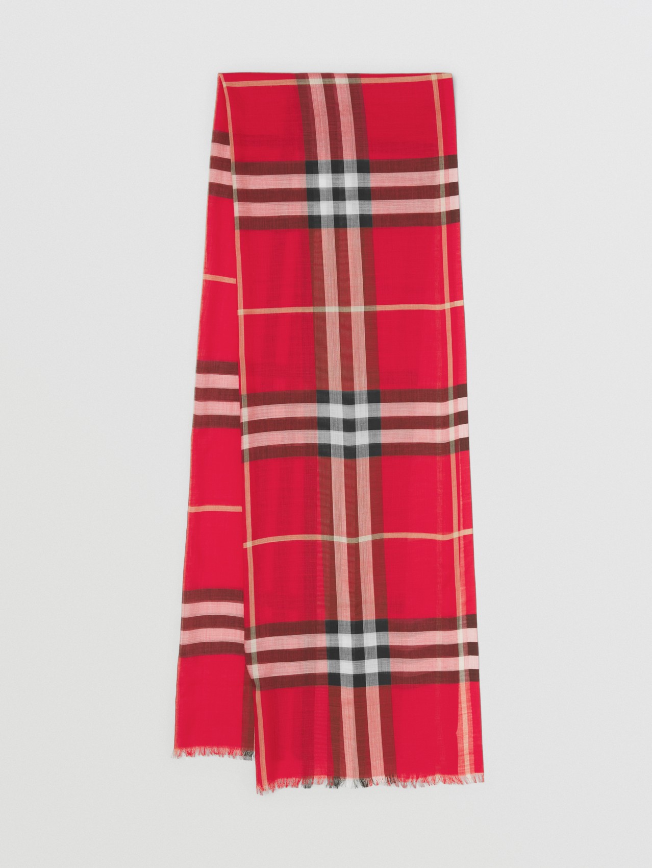 Sciarpa leggera in lana e seta con motivo tartan (Rosso Intenso/nero)