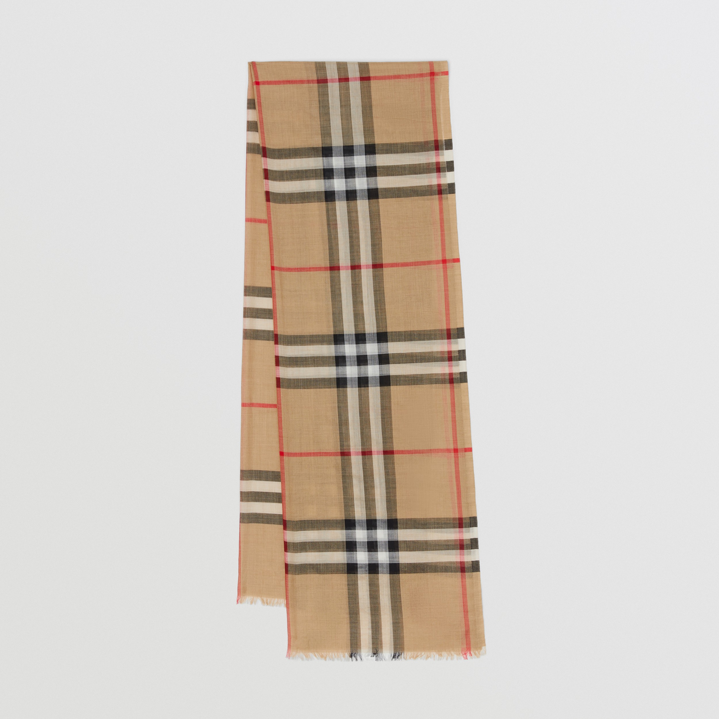 Lightweight Check Wool Silk Scarf in Archive Beige | Burberry® Official - 1