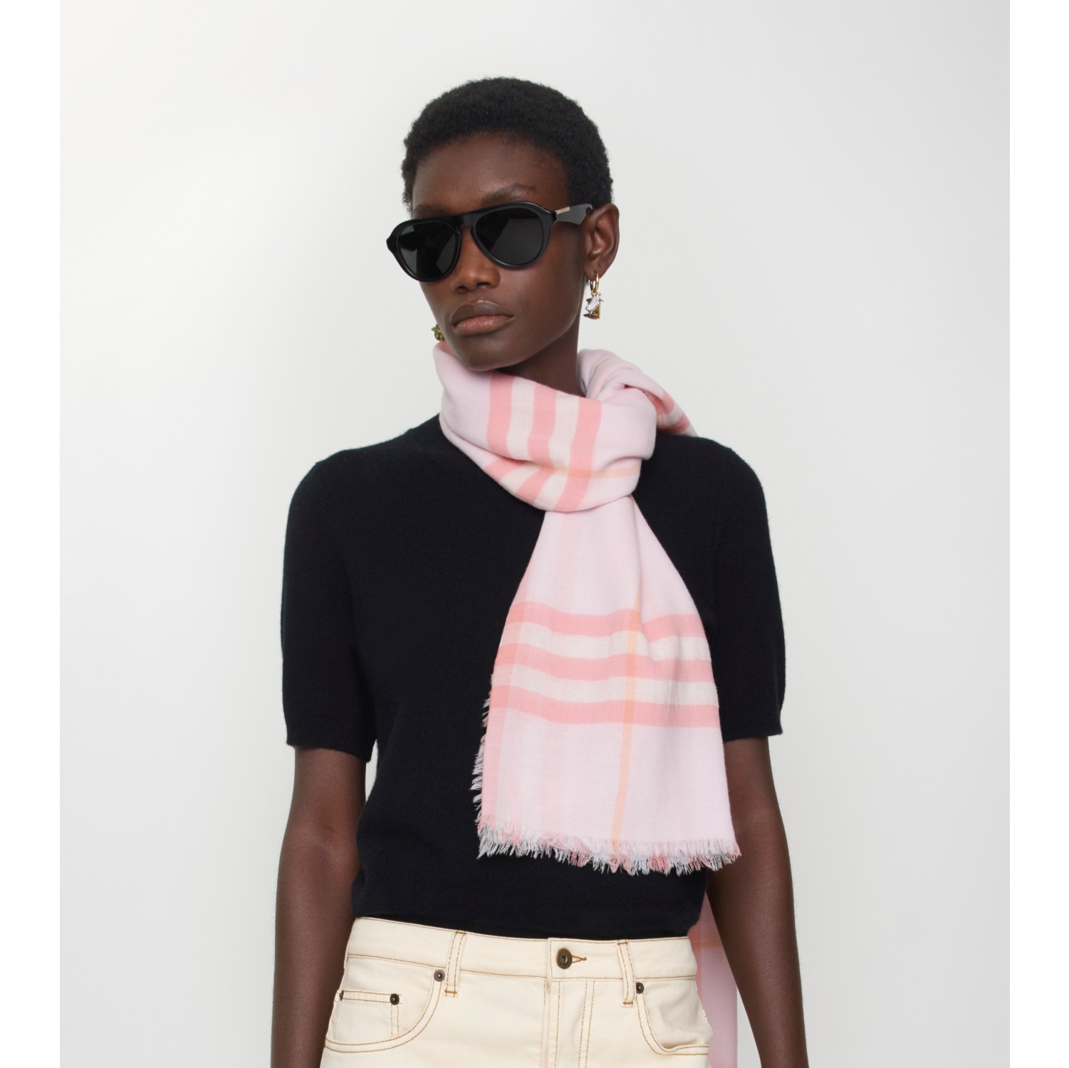 Wide Check Wool Scarf