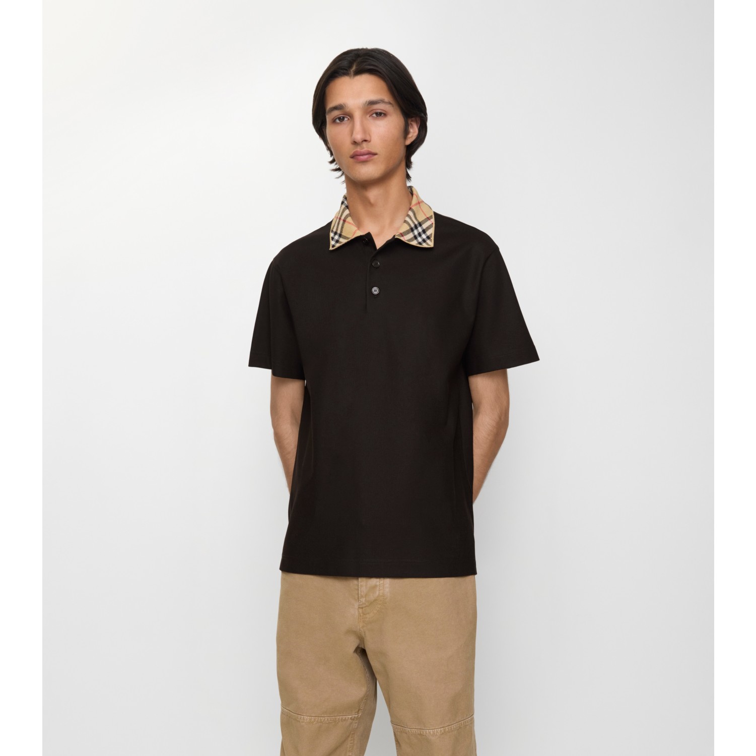 Check Collar Cotton Polo Shirt