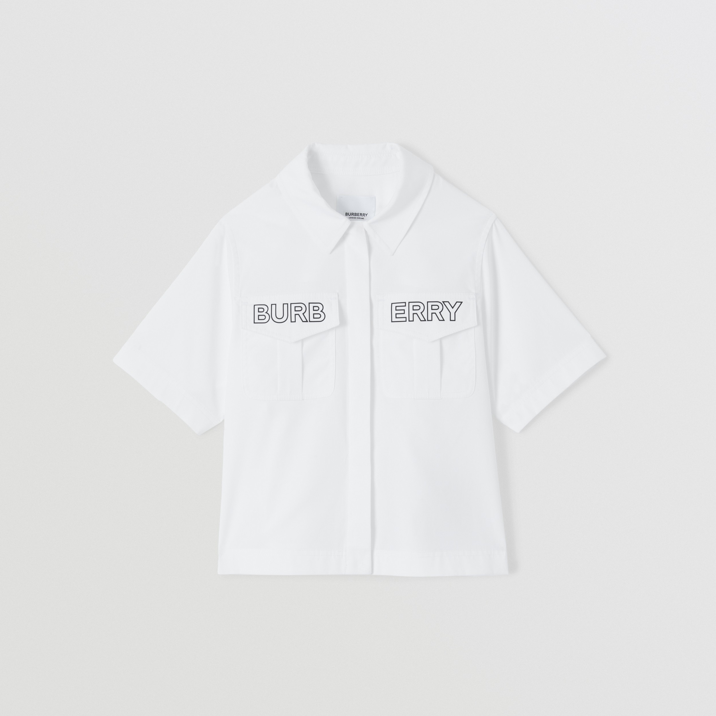 Logo Print Cotton Poplin Shirt in White | Burberry® Official - 1