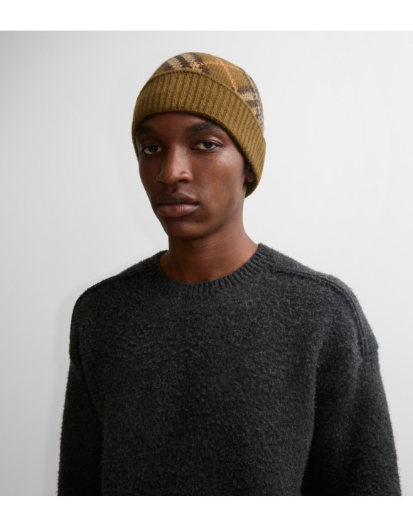 Check Cashmere Beanie