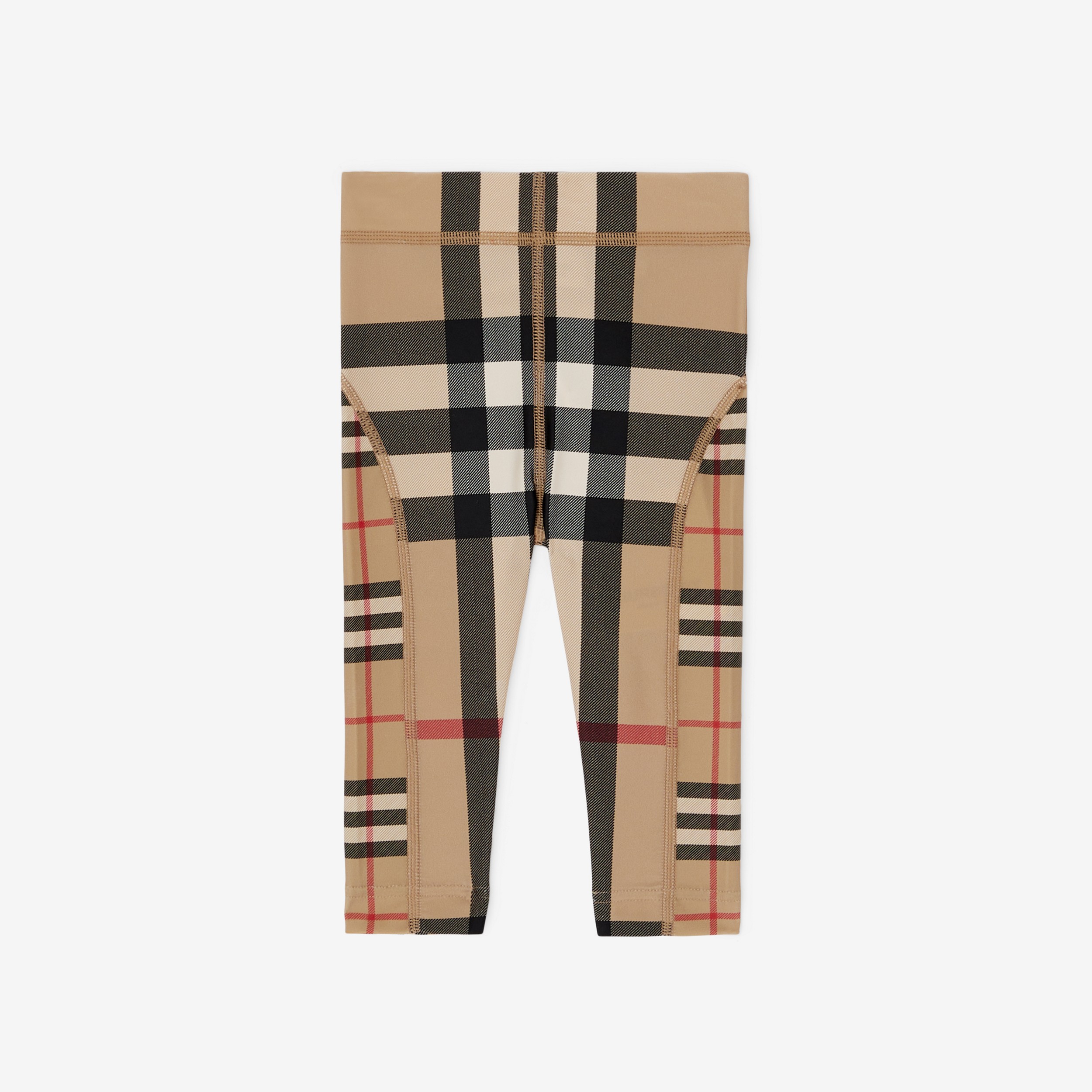 Contrast Check Stretch Nylon Leggings in Archive Beige - Children | Burberry® Official - 1