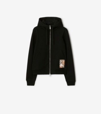 トップス Burberry BLACK LABEL CRESTBRIDGE Check Label Cotton Zip Hoodie in Black - Women | Burberry® Official