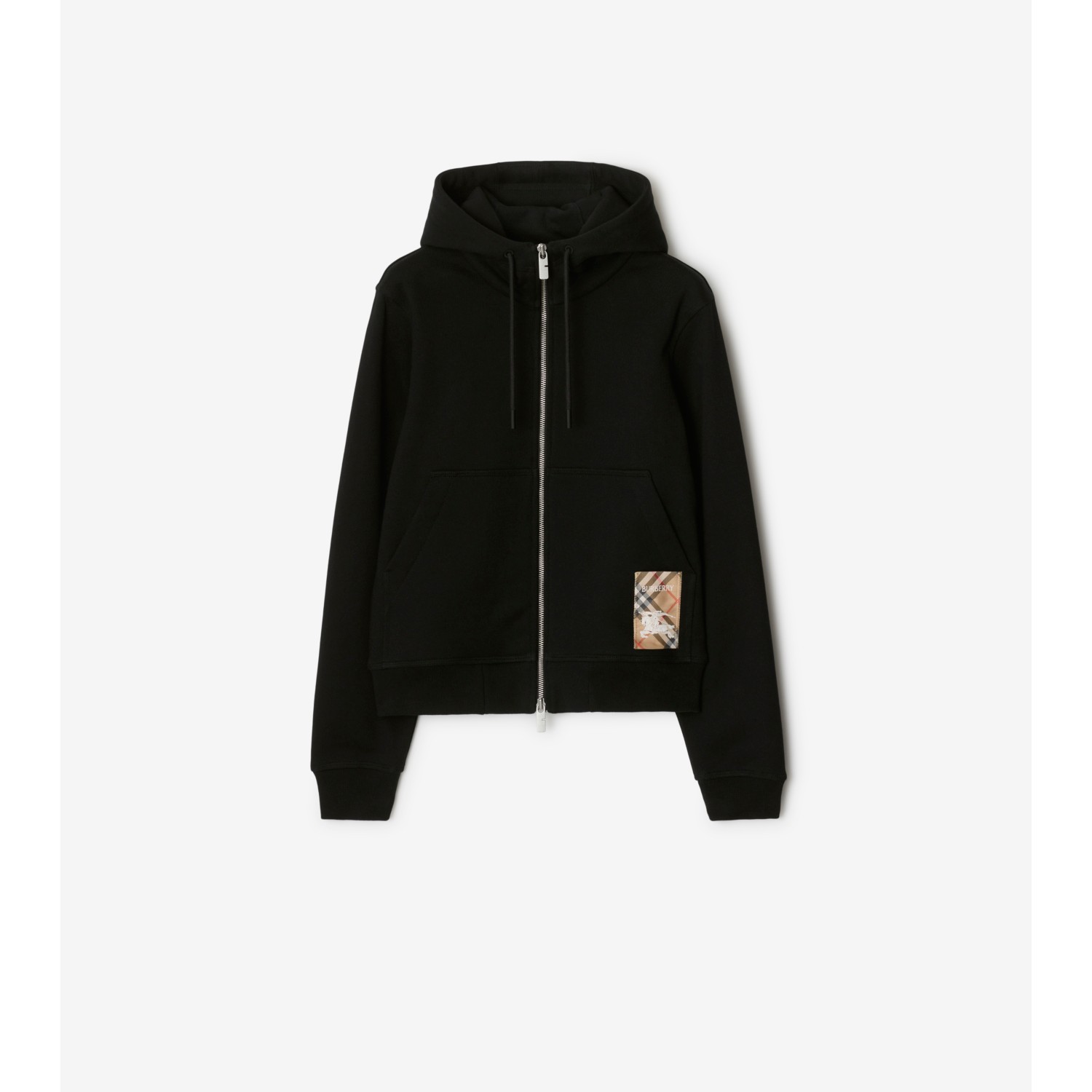 Check Label Cotton Zip Hoodie