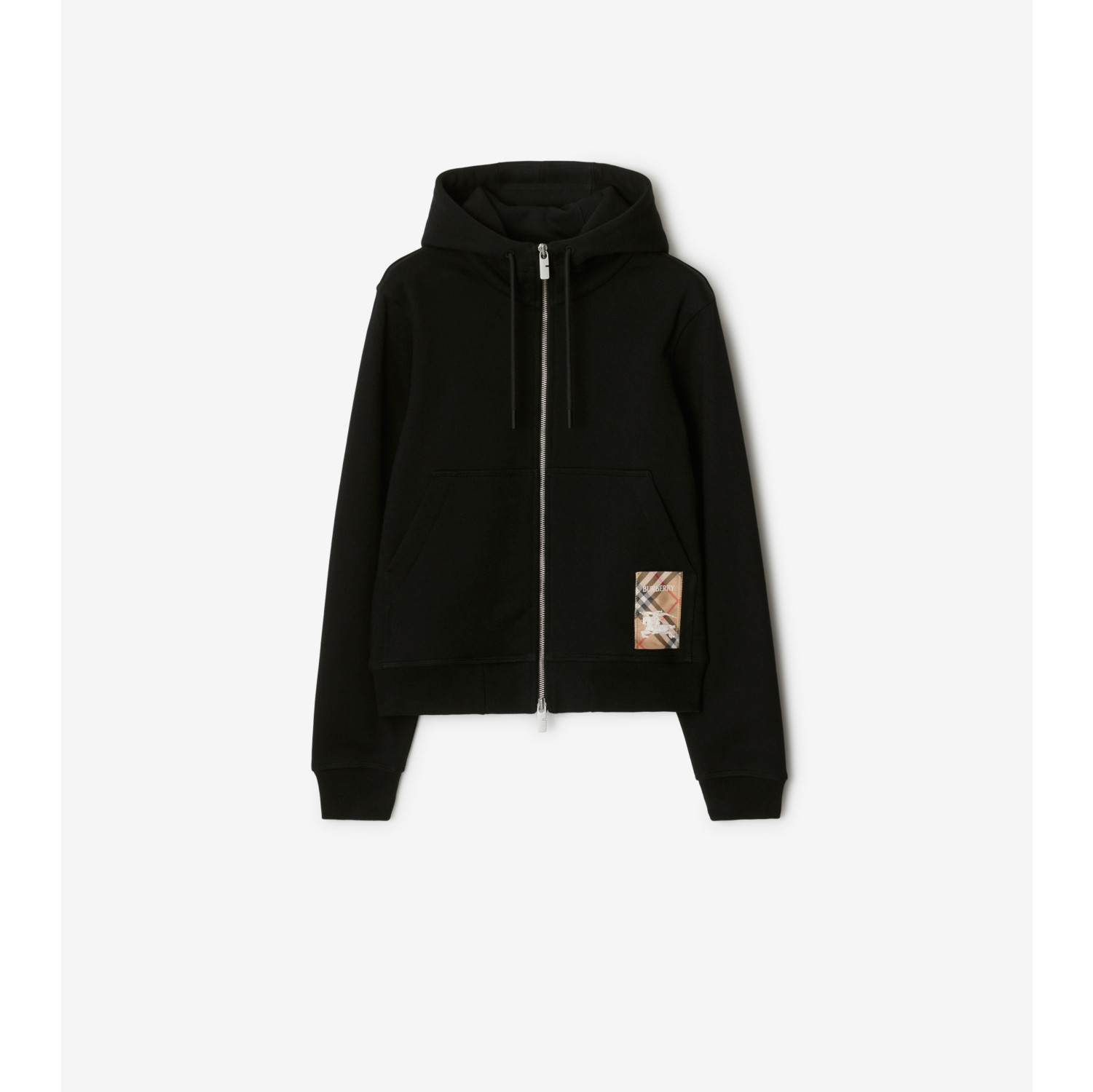 Check Label Cotton Zip Hoodie