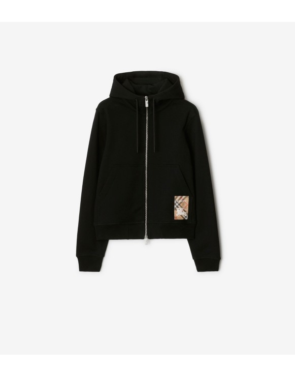 Felpa con cappuccio e cerniera in cotone con etichetta Check