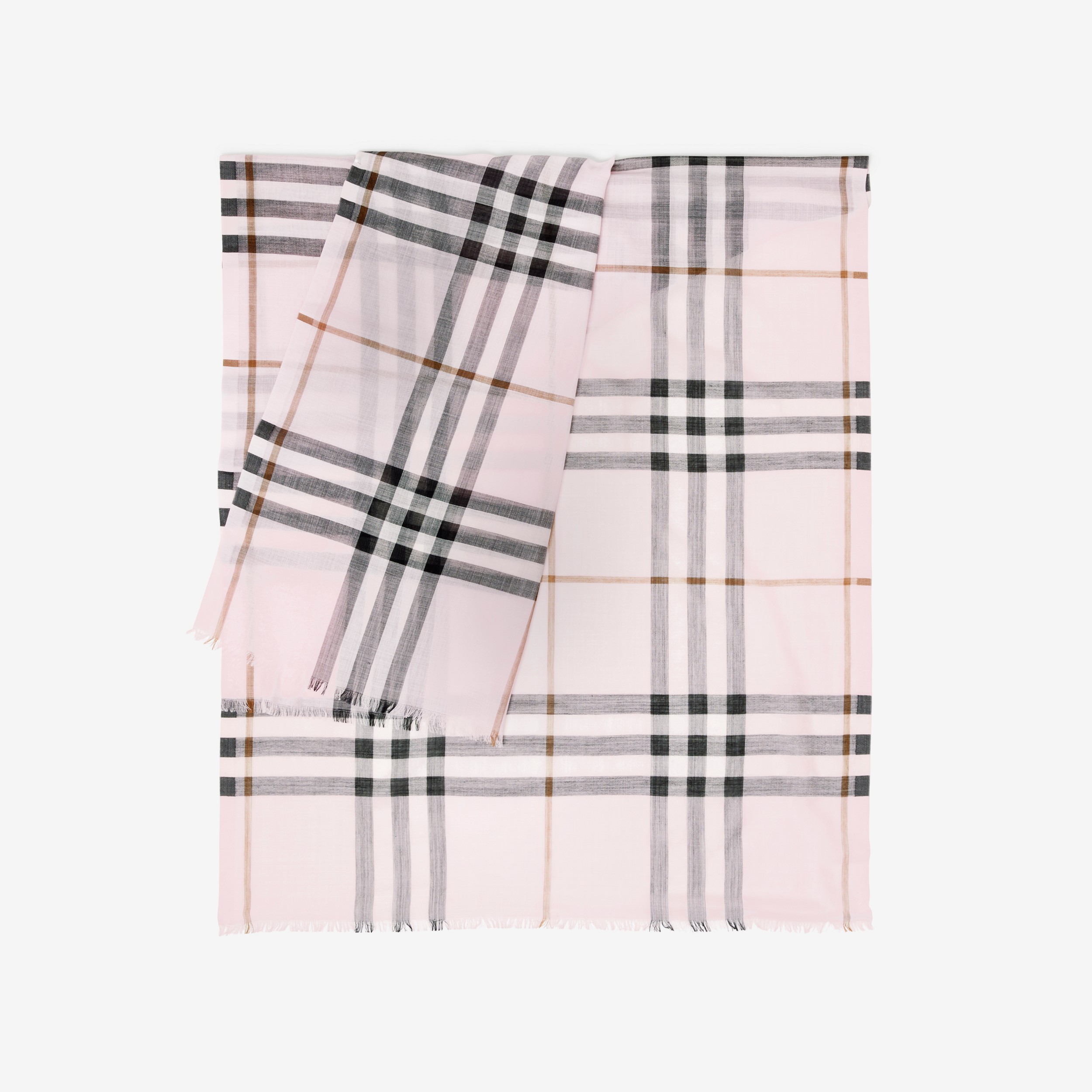 Lightweight Check Wool Silk Scarf in Pale Candy Pink | Burberry® Official - 3