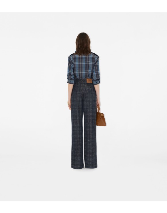 High Rise Wide Check Denim Jeans