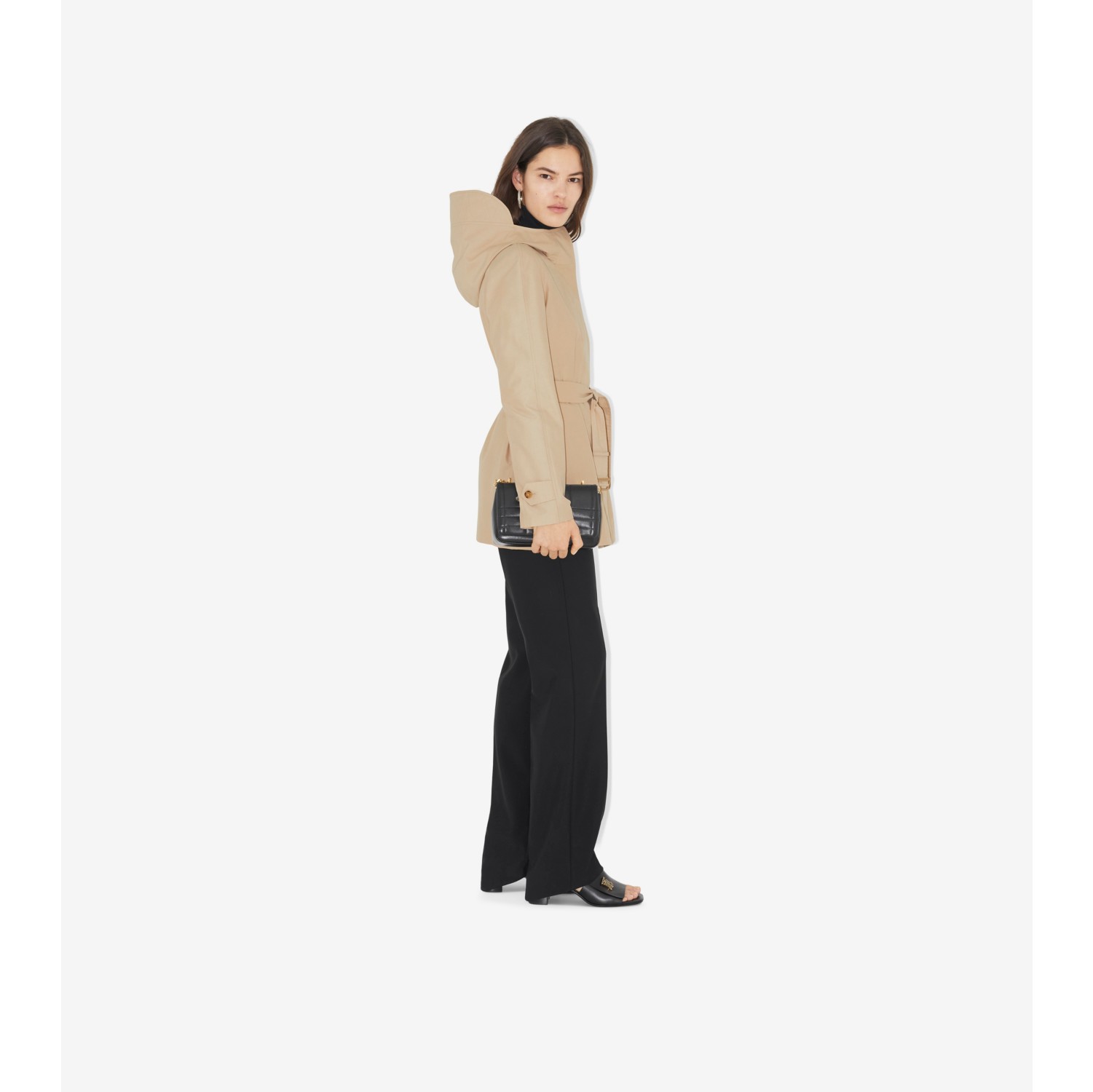 Technical Cotton Faille Hooded Car Coat in Soft Fawn - Women | Burberry® Official