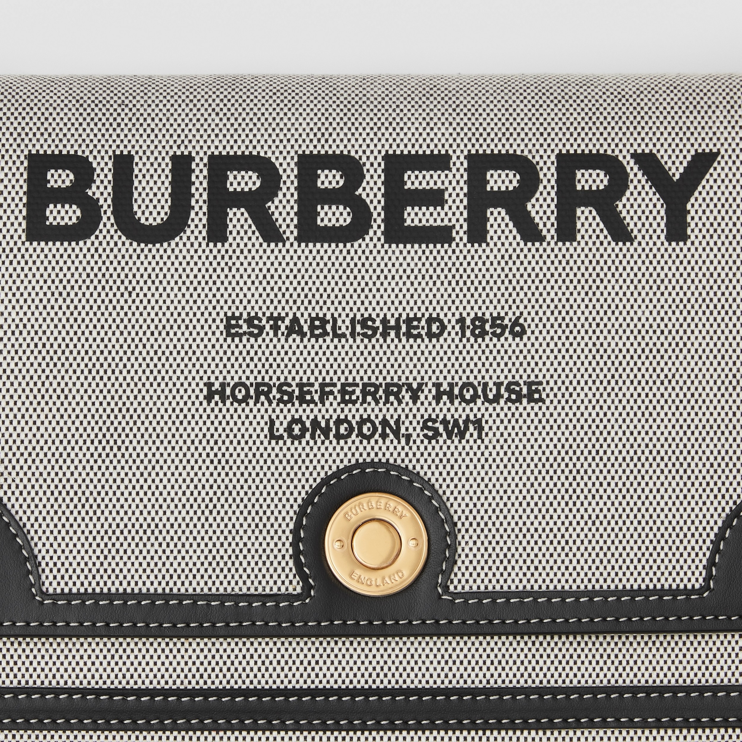 Bolsa Note de lona com estampa Horseferry (Preto/preto/couro) - Mulheres | Burberry® oficial - 2
