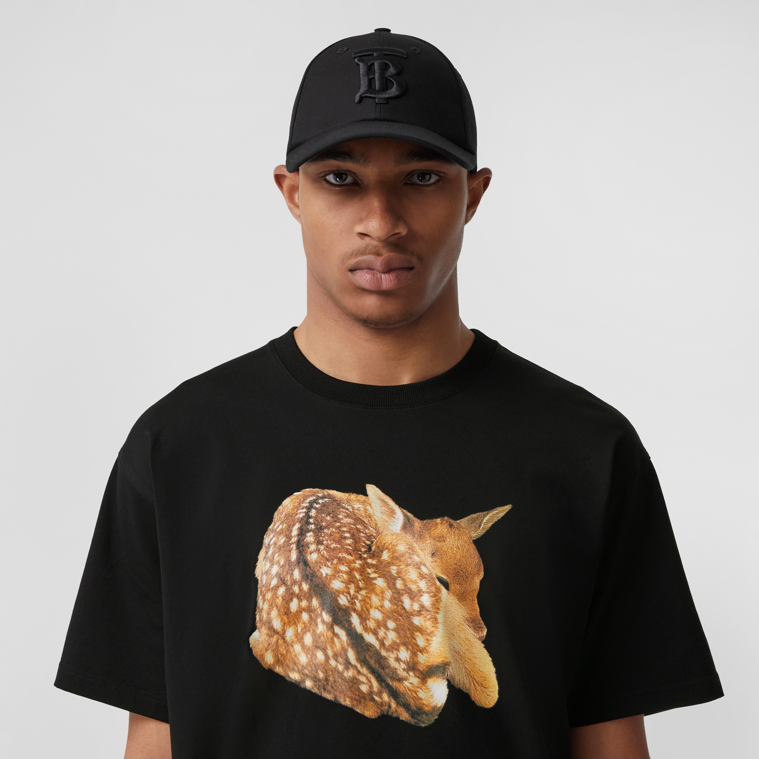 Deer Print Cotton Oversized T-shirt in Black - Men | Burberry® Official - 2