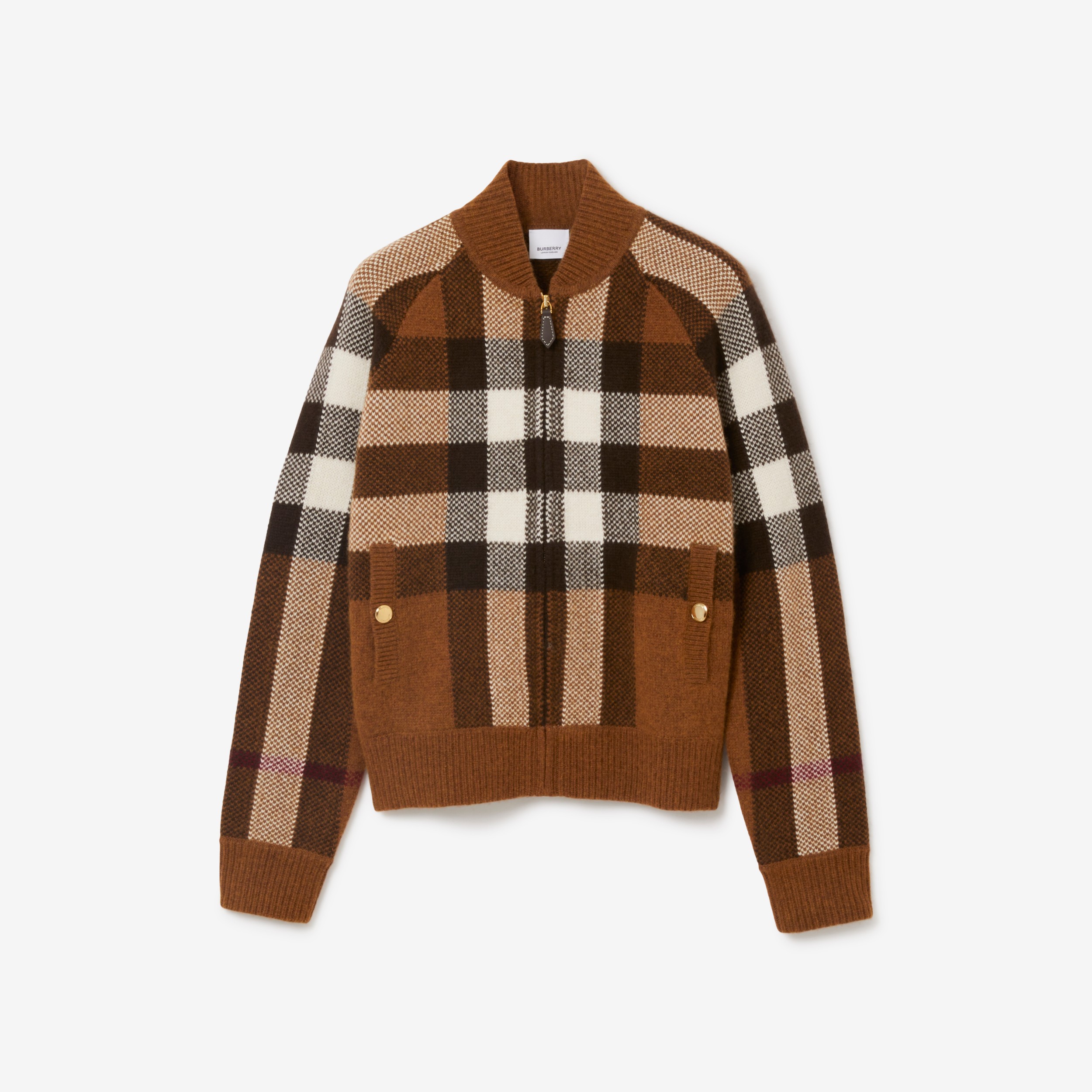 Check Intarsia Wool Cashmere Bomber Jacket in Dark Birch Brown - Women |  Burberry® Official