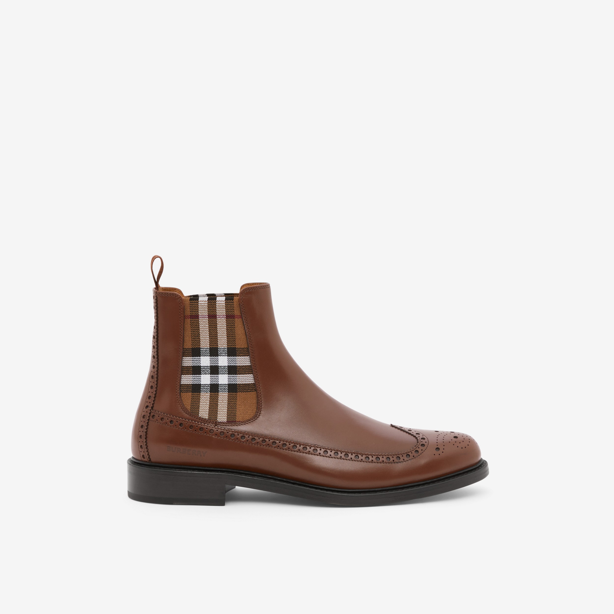 Vintage Check Detail Leather Chelsea Boots in Deep Bark Brown - Men | Burberry® Official - 1