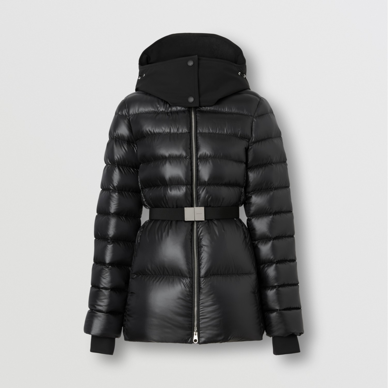 Contrast Hood Nylon Belted Puffer Jacket