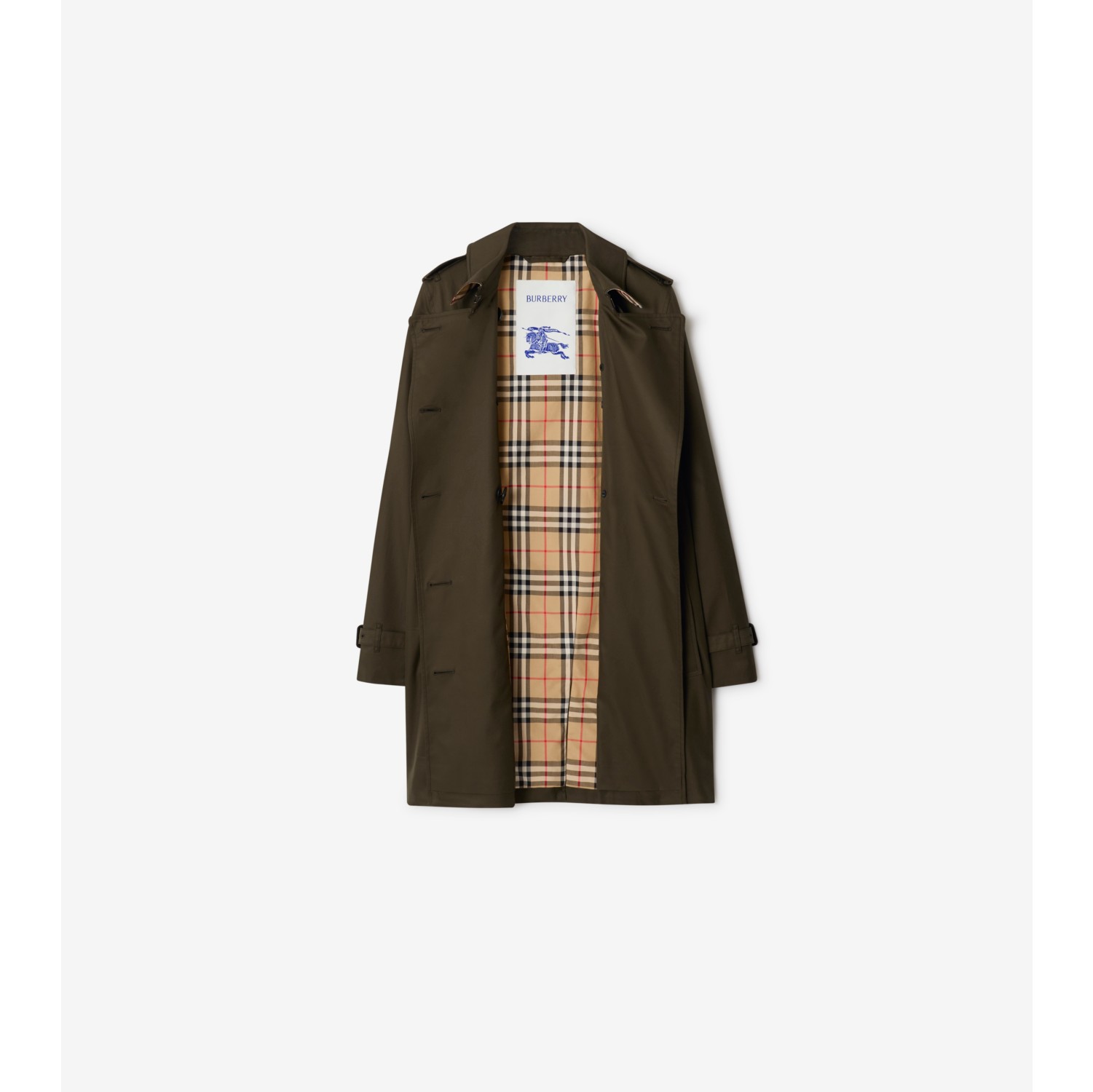 Short Tropical Gabardine Kensington Trench Coat in Juniper green